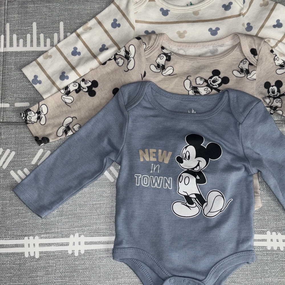 Disney Mickey Mouse Kids Bodysuit Set - Blue, Beige, Cream